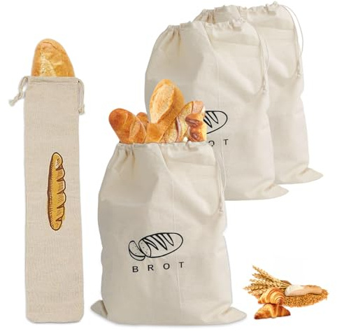 4pcs Bolsa De Pan De Lino Con Cordón, Extra Grande Reutilizables Bolsas Pan Tela Almacenamiento, Multifuncional Paneras 30 x 40cm/64 x 16cm, para Verduras,Frutas,Nueces,Granos