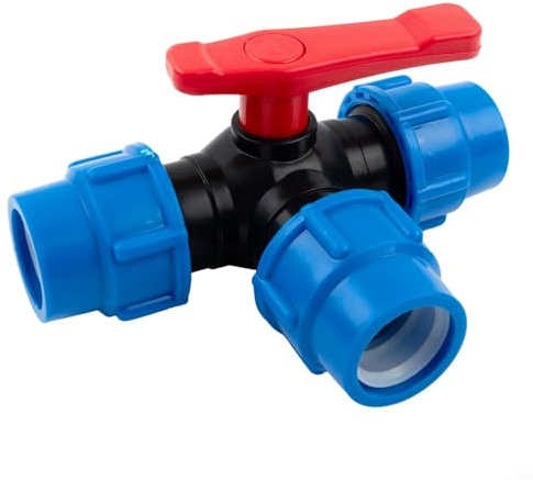 MoSundi Robinet à boisseau sphérique à 3 voies en polyéthylène 20/25/32/40/50 mm, raccord de plomberie en plastique, vanne de contrôle du débit d'eau à connexion rapide pour approvisionnement en eau