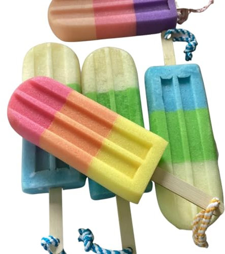 Lollipop Shaped Soap Sponge on Rope, Citrus Essential Oils Rainbow Colours, 130g