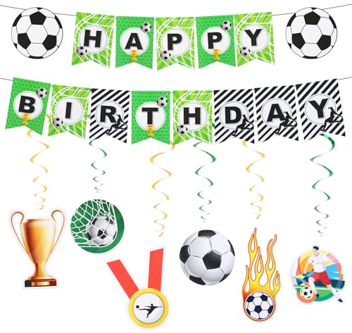 Fussball Deko Geburtstag, Happy Birthday Girlande, Geburtstagsgirlande, Fussball Geburtstag Set, Kinder Geburtstag Deko, Partyzubehör, Hängende Wirbel, Wimpelkette, Fußball Fans Dekoration