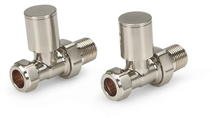 LavaTap Radiator Valves Pair 15 mm – Manual Radiator Valve Set for Central Heating – Durable Brass – Compatible with Standard UK Radiators and Heating Systems (Brushed, Straight)