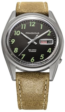PRAESIDUS REC SPEC Automatikuhr für Herren, Titan, Militär, Leder, mit Licht