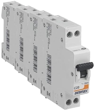 DEBFLEX - Disjoncteur 20A Phase + Neutre 3KA - Module Coupe-Circuit - Certifié NF - Installation dans Tableau Electrique - Gris (Lot de 4)
