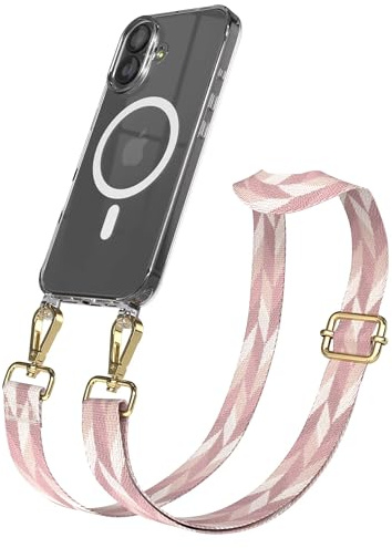 EAZY CASE Handykette - Verstellbares Taschenband kompatibel mit iPhone 17, Schulterriemen, Handykordel mit Silikon Hülle, Qi Charging kompatibel, Umhängetasche, Rosa Mix Gold