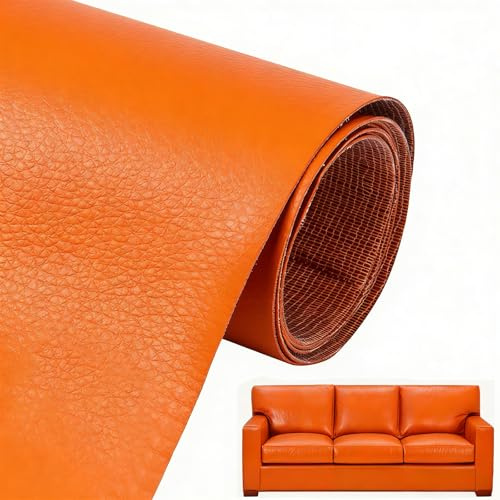 Selbstklebendes Leder-Reparatur-Set 60x137cm (Orange) | Selbstklebende PU-Folie, Geeignet für Couch, Autositz, Sofa, Möbel, Jacken. Einfache Reparatur von Rissen & Löchern.