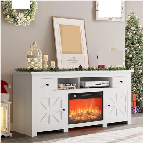 BNUTFRDD TV-Schrank mit Kaminoptik aus Holz, geeignet for Fernseher unter 80 Zoll, simulierter Flammendekorierung, LED-Medienkonsole for das Wohnzimmer TV-Möbel mit Kamin(B)