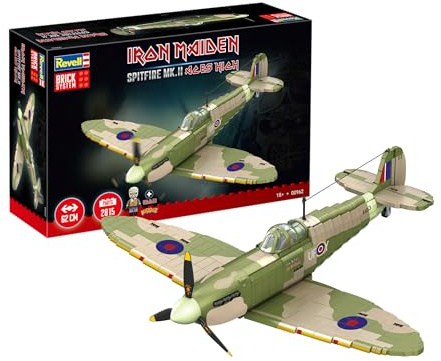 Revell Brick System Iron Maiden Spitfire MK.II Aces High | Klemmbaustein Set 1:18 mit 2802 Teilen | mit Eddie Pilot Figur, beweglichem Propeller & Cockpit | ab 18 Jahren