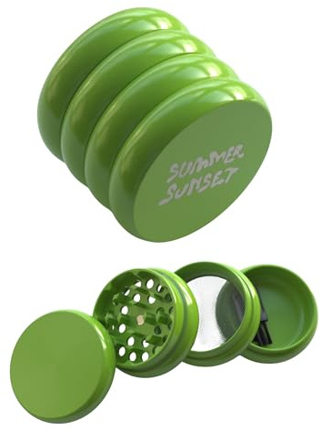 Ceramic Non-Stick Cloud Wavy Green Grinder 4 Part Metal Herb Grinder for Spices with Pollen Scraper and Micron Screen 55mm