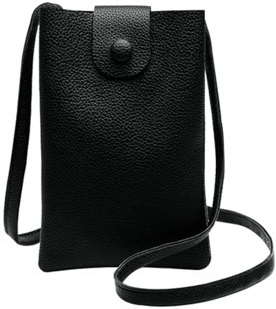 Hernin Petit Sac Telephone Portable Femme Sac Bandoulière Portefeuille Poche en Cuir PU Crossbody Petit Sac à Bandoulière Pochette Sacoche (Noir)