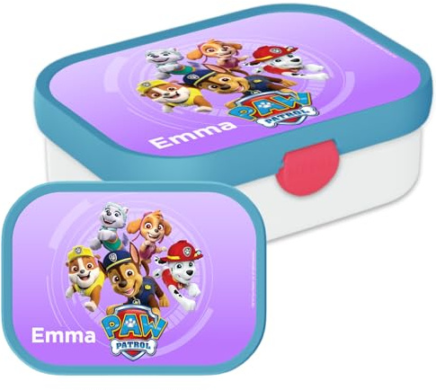 Mepal Campus Lunchbox Paw Patrol – Personalisierte Bento Brotdose mit Namen für Kinder – Bento-Einsatz & Gabel – Clip-Verschluss – BPA-frei & spülmaschinenfest – 750 ml – Lila
