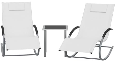 3-Teiliges Relaxliege Gartenliege, Liegestuhl Wetterfest, Schwungliege Mit Kopfkissen Und Beistelltisch, 150 kg Belastung, Sonnenliege Atmungsaktiv, Schaukelliege Outdoor Terrasse Balkon, Weiß
