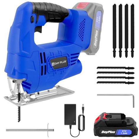 Electric Jigsaw Tool, 800W Power Jig Saws with 1500mAh Battery and Charger，3000SPM Jigsaw with LED，Angle Cut ± 45 °，with 8 PCS Sawblades for Wood Metal Working & DIY