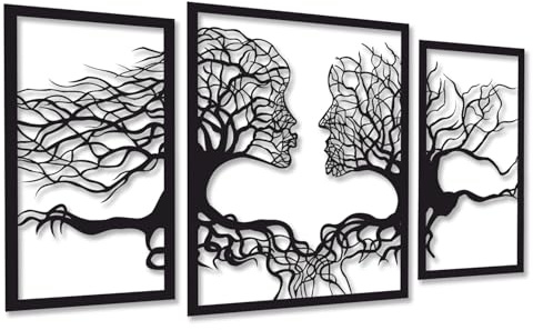 Kajaro Gesichter Wandbild Holz 3-teilig, 167x96 cm, selbstklebend | Gratis: zweites kleineres Bild. Selbstklebende Holz-Wanddeko in Metalloptik, einfache Montage ohne Bohren.