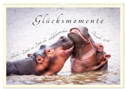 Glücksmomente Glücks-Zitate zu Fotos der großartigen südafrikanischen Tierwelt (Wandkalender 2026 DIN A3 quer), CALVENDO Monatskalender: Eine ... abwechslungsreicher Tierwelt (CALVENDO Tiere)