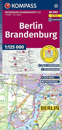 KOMPASS Großraum Fahrradkarte 3703 Berlin-Brandenburg, mit Knotenpunkten 1:125.000: 2 Karten im Set, reiß- und wetterfest, GPX-Daten zum Download