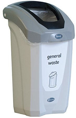 Glasdon Nexus 30 General Waste Bin (Grey, Black & White) – Plastic Bin for Non-Recyclable Waste – Compact 30-Litre General Waste Container – Open Top