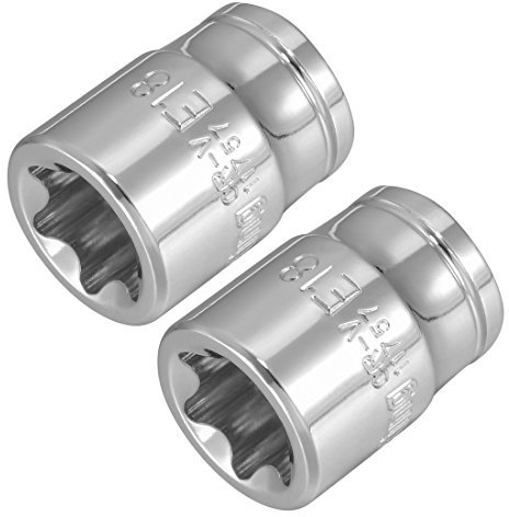 sourcing map 2Pcs 3/8-inch Drive E18 External Torx Shallow Socket, Cr-V Steel (Polishing)
