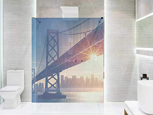 Transparentes Vinyl für Duschwände und Badewannen Brücke in Manhattan | Mehrere Maße 200x120cm | Beständiger und leicht aufzutragender Klebstoff Dekorativer Aufkleber Dekoratives Design