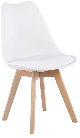 H.J WeDoo 1 x Esszimmerstühle mit Massivholz Buche Bein, Retro Design Gepolsterter Stuhl Küchenstuhl Holz, Weiß