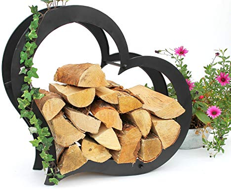DanDiBo Kaminholzregal Innen Metall Herz Kaminholzständer 66 cm 190135 Holzkorb Kaminholzhalter Feuerholzhalter