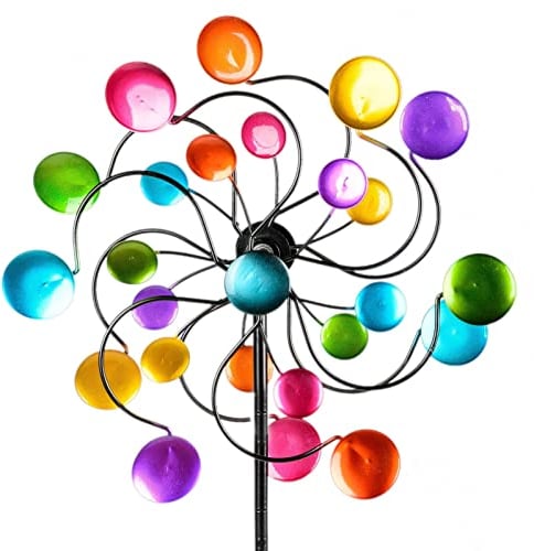 Buntes Windrad aus Metall mit Stab mehrteilig Wind Rad