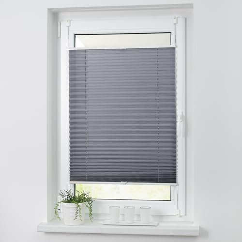 ROOMY Plissee Klemmfix, verspannt, Blickdicht, Sichtschutz Sonnenschutz Jalousie Grau, 85 cm x 130 cm (B x L)
