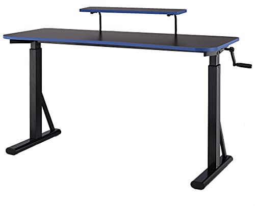 Amazon Basics - Rettangolare Scrivania per computer gaming con altezza regolabile, con ripiano rialzato per monitor, 140 x 60 x 109-126 cm, blu