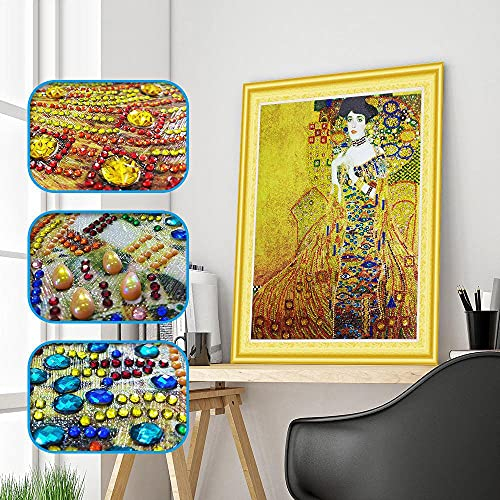 DonElton Diamond Painting Gustav Klimt Adele – Diamant Malerei set mit special Strass – DIY Diamond Painting Kit mit Kristall Steine, Teilbohrer – Diamond Painting Klimt Ohne Rahmen