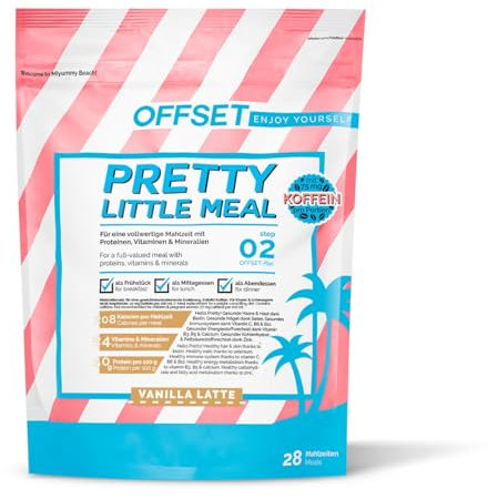OFFSET Nutrition Abnehm Shake Vanilla Latte [nur 208 KCAL pro Shake] - mit Koffein - 28 Portionen | Mahlzeitersatz | Diät Shake mit 24 Vitaminen & Mineralien | Glutenfreie Trinkmahlzeit