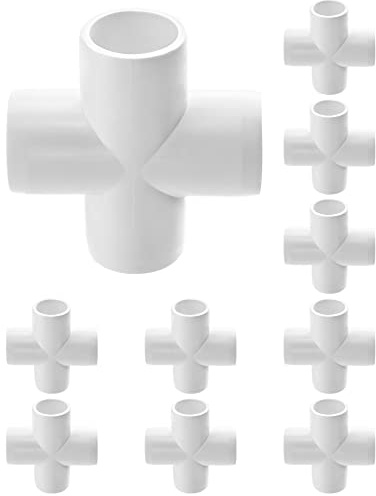 QWORK Lot de 10 raccords croisés en PVC à 4 voies de 1,27 cm, de qualité meuble, pour la construction de meubles et de structures en PVC, blanc