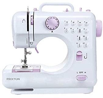 PRIXTON P110 - Mini Maquina de Coser Portatil con Cajón para Accesorios, Lámpara Integrada y 12 Tipos de Puntadas Diferentes, Incluye Pedal, Dimensiones 26x25x11.5 cm (Reacondicionado) (Lila)
