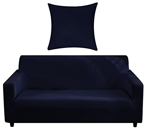 NAKIHOUSE Sofa Überwürfe Sofabezug mit einem Kissenbezug, Stretch elastische Sofahusse Sofa Abdeckung in Dunkelblau Farbe für 1/2/3/4 Sitzer(L-förmiges Ecksofa erfordert Zwei)