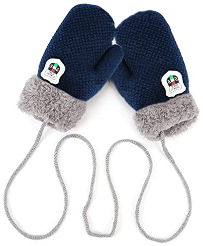 iNszkoos 1-3J Kinder Handschuhe Strick Fausthandschuh Winter Fäustlinge Kinderhandsche Warm Verdickte Handschuhe mit Schnur Outdoor Weich Winterhandschuhe Skihandschuhe Handwärmer für Jungen Mädchen