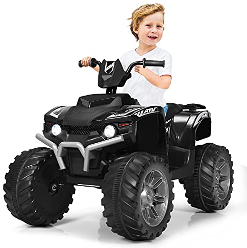 COSTWAY 12V Elektro Kinderquad mit Scheinwerfer, Mini Elektroquad mit Musik & Hupe, 4 Räder Kinder Quad 2,8-5 km/h, Kindermotorrad, Kinderauto, Elektroauto für Kinder ab 3 Jahren (Schwarz)