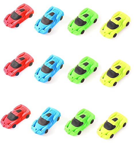Mecmbj Radiergummi Auto Bleistift-radiergummis Schreibwaren Abnehmbare Radiergummi Automodell für Schule Büro Schreibwaren Geschenke (Rot, Blau, Gelb, Grün) - 12 Stücke