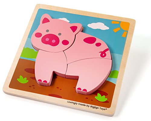 Bigjigs Toys, Chunky Lift-Out Puzzle - Pig, Wooden Toys, Shapes Puzzle, Toddler Puzzles, Jigsaw Puzzle, Jigsaw Puzzle For Kids, Puzzles For 1 2 3 year Olds, Toddler Toys