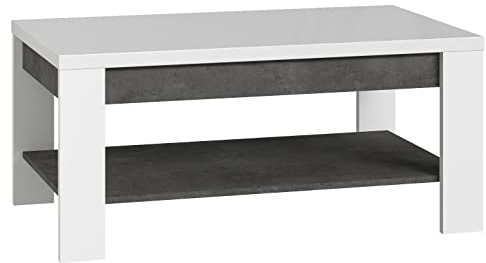 Newroom Couchtisch Weiß und Betonoptik Wohnzimmertisch Modern - 100x45,7x60 cm (BxHxT) - Sofatisch Ablagetisch Tisch - [Zanto.Seven] Wohnzimmer Wohnstube Büro