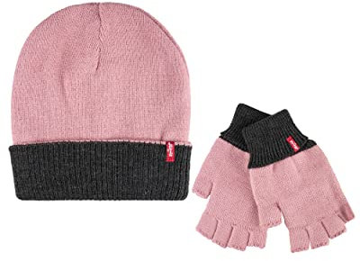Levi's Warme Wintermütze für Herren, wendbar, mit fingerlosem Handschuh-Set, pink / grau, Einheitsgröße