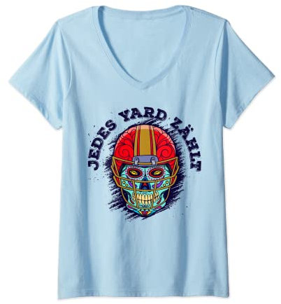 Damen American Football Helm Motivation Spruch T-Shirt mit V-Ausschnitt
