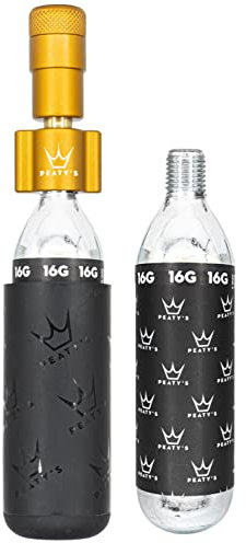 Peaty's Holeshot CO2 Tyre Inflator Kit 16g - Premium Unique Compact Straight-Line Design for Maximum Airflow & Rapid Inflation, 2x16g CO2 & Freeze Protector Sleeve, Road & Gravel Bike (16g) Bourbon