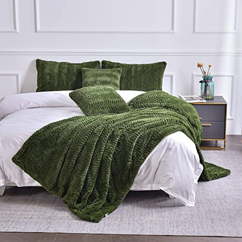 YUSOKI Luxuriöse Kunstfell-Decke für Doppelbett, XL-Bett, 2 Schichten, 2,4 kg, alle Altersgruppen, Heimdekoration ohne Kissen (Olivgrün, 160 x 228,6 cm)