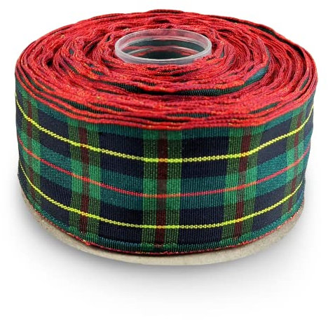 Netuno 1x Schleifenband kariert Rot-Grün-Blau 38 mm x 22 m Karoband Dekoband Geschenkband Karomuster Stoffband Polyester für Weihnachten Geburtstag Dekoration Basteln Verpacken Blumen