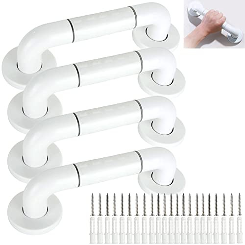 LOLYSIC 4Pcs Grab Rails for Bathroom, 30cm 12 Inch Shower Grab Rail, Anti Slip Bathroom Grab Handles, Heavy Duty Stainless Steel Safety Grab Rails for Elderly Disabled, White