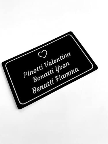 Targhetta adesiva in alluminio anodizzato per citofono, campanello, porta, porta lettere, incisione personalizzata su 4 righe, 8,5x5,5cm - NERA