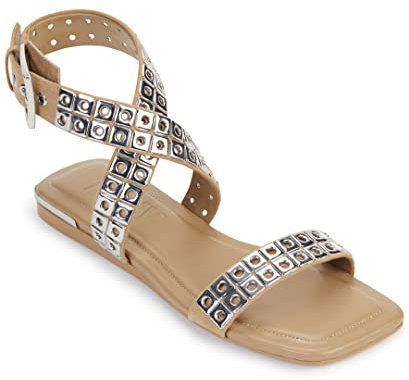 DKNY Damen Flache Sandale mit Nieten und Schnalle, 40, 40 EU
