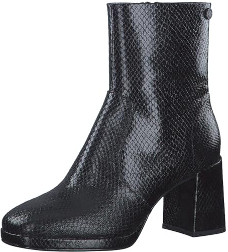 s.Oliver Damen Stiefeletten mit Absatz mit Schlangenmuster Blockabsatz, Schwarz (Black Metallic), 38 EU