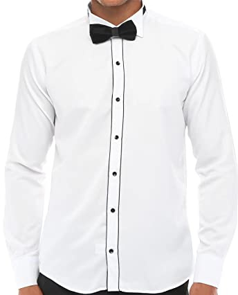 Mens Wing Collar Shirt Tuxedo White Black Piping Double Cuff Dinner Classic