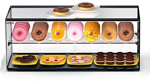 MBH - Vitrina expositora neutra 55 cm 2 pisos para hostelería. Expositor neutro de cristal para bollería y repostería.