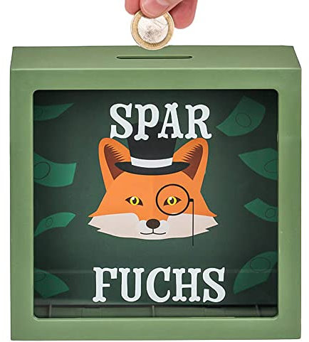Murago - Spardose Sparfuchs - Sparschwein für Kinder Kunststoff Quadratisch rechteckig grün wiederverwendbar Bilderrahmen Design Sparbüchse