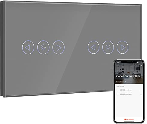 BSEED Doppio interruttore intelligente ZigBee dimmer per lampada a LED, interruttore Smart Home ZigBee, interruttore WiFi, interruttore da parete, interruttore della luce da incasso, vetro funziona